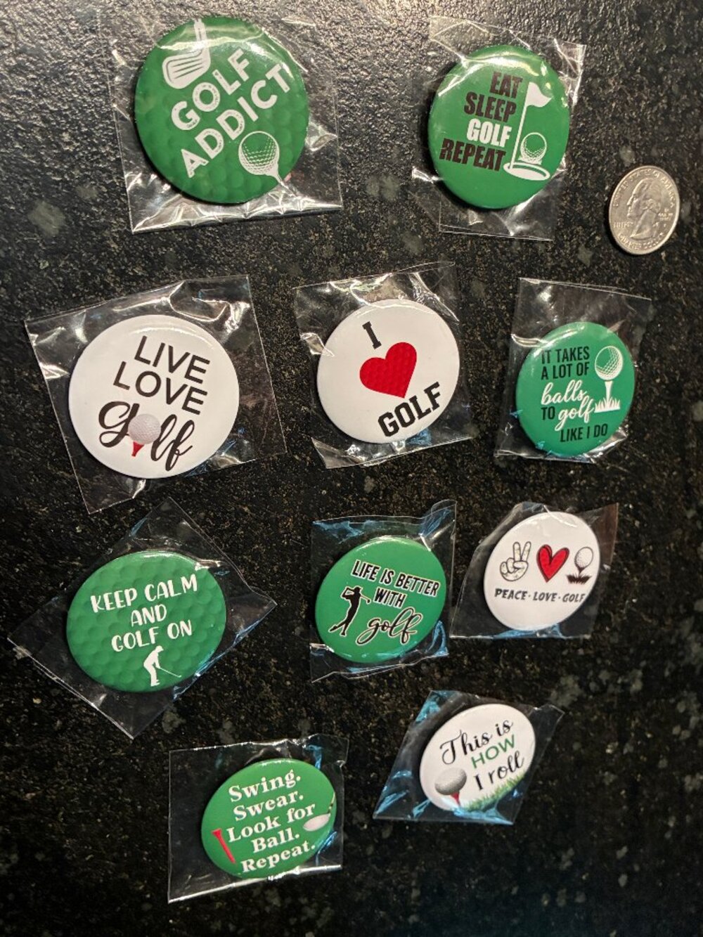 Golf-Themed Pin-Back Button Lot